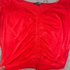 Red ruched crop top.